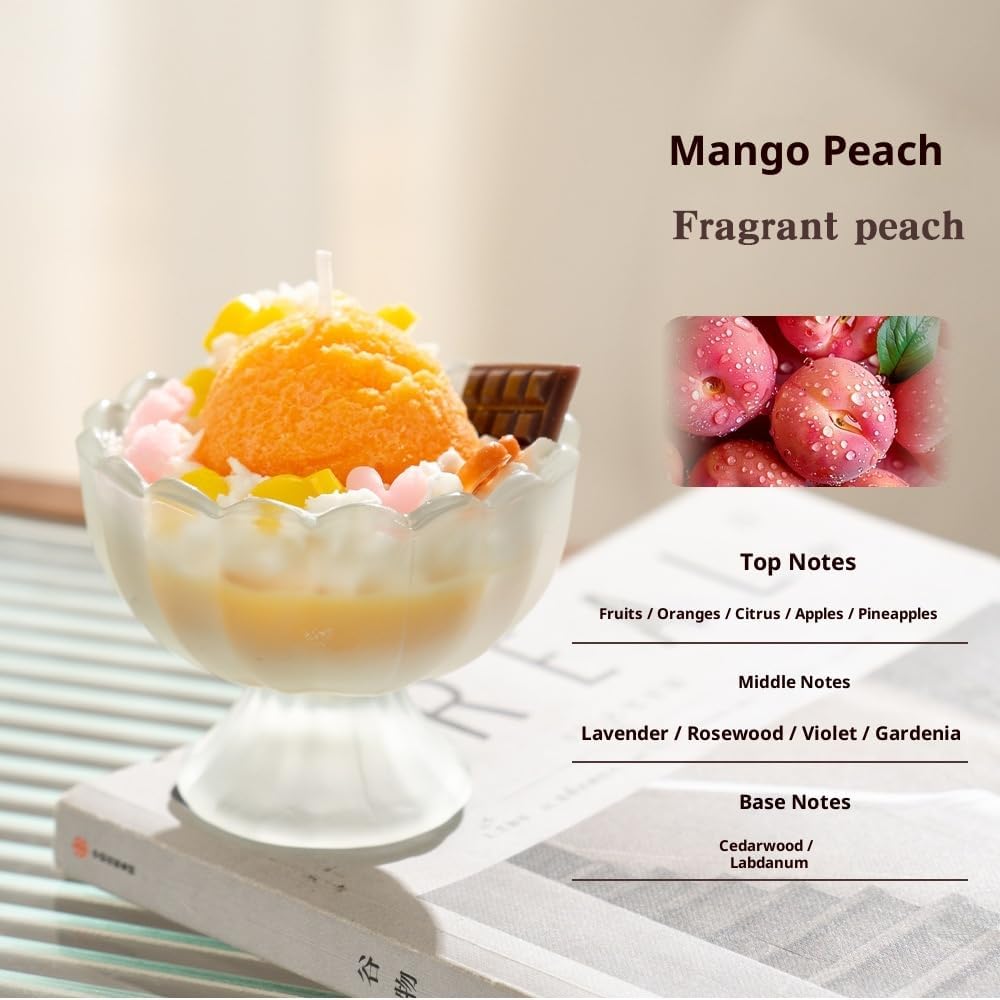 Ice Cream Aromatherapy Candles, Glass Goblet, Decorative Dessert Shape, Fruits Fragrance, Birthday Festival Party Mother Gift (Fragrant Peach)