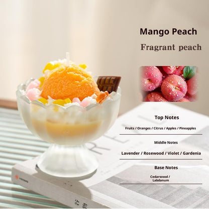 Ice Cream Aromatherapy Candles, Glass Goblet, Decorative Dessert Shape, Fruits Fragrance, Birthday Festival Party Mother Gift (Fragrant Peach)