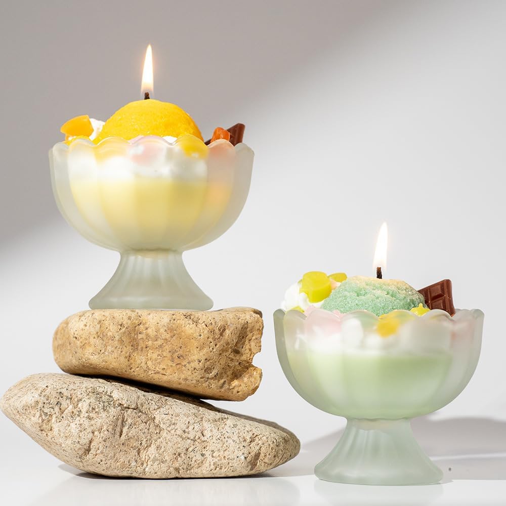 Ice Cream Aromatherapy Candles, Glass Goblet, Decorative Dessert Shape, Fruits Fragrance, Birthday Festival Party Mother Gift (Fragrant Peach)