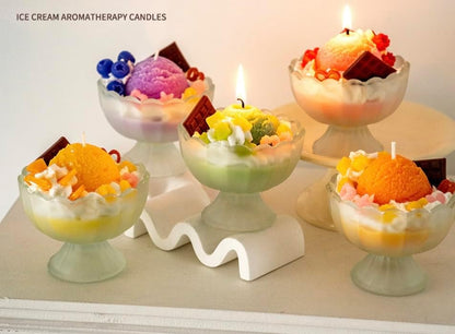 Ice Cream Aromatherapy Candles, Glass Goblet, Decorative Dessert Shape, Fruits Fragrance, Birthday Festival Party Mother Gift (Fragrant Peach)