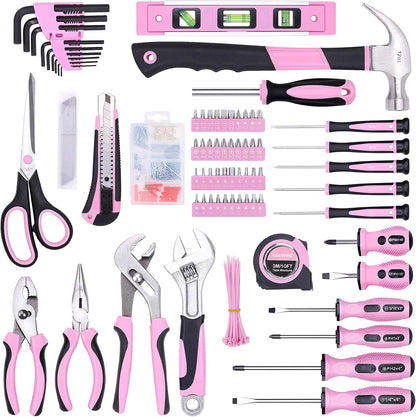 220-Piece Pink Tool Set, Home Repairing Tool Kit for Women