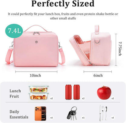 Lunch Bag for Women Men Insulated Lunch Box with Adjustable Strap Adult Lightweight Lunch Tote for Work Picnic Travel (Pink)