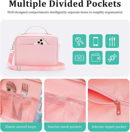 Lunch Bag for Women Men Insulated Lunch Box with Adjustable Strap Adult Lightweight Lunch Tote for Work Picnic Travel (Pink)