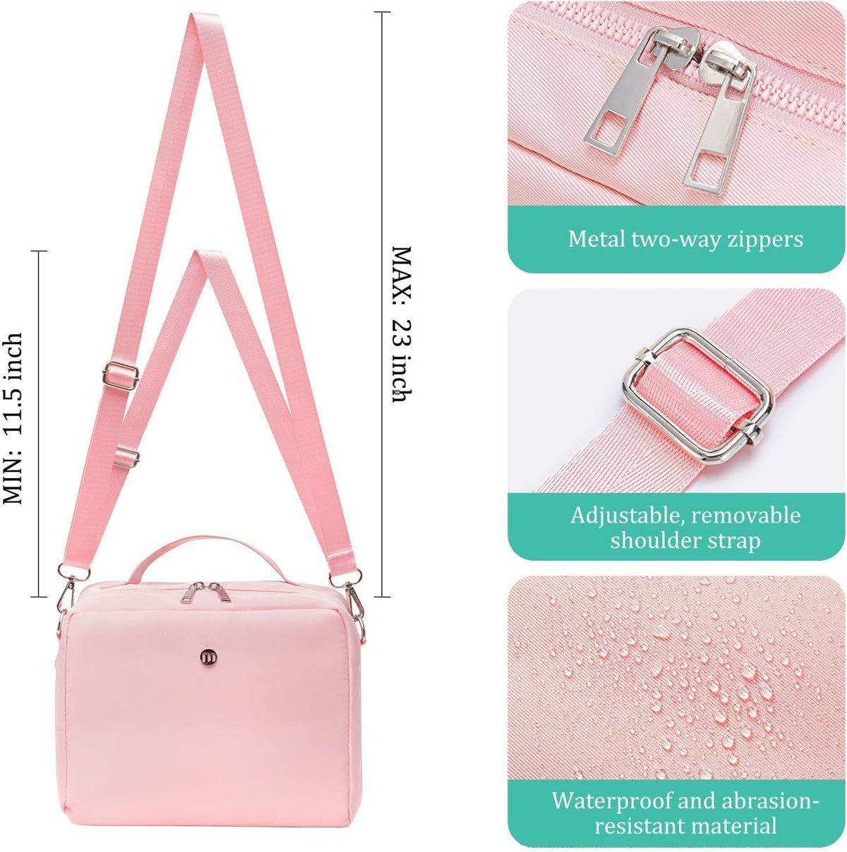 Lunch Bag for Women Men Insulated Lunch Box with Adjustable Strap Adult Lightweight Lunch Tote for Work Picnic Travel (Pink)