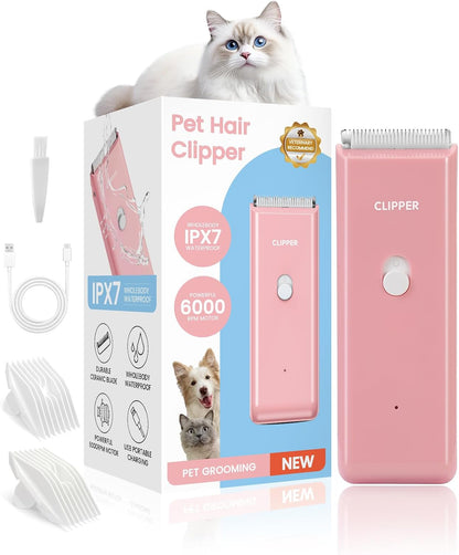 Upgrade Home Professional Dog Grooming Kit Clipper for Matted & Long Hair, Cordless Pet Shaver Low Noise USB Rechargeable for Cats, Small&Medium Dogs, Handy Pet Hair Grooming Trimmer, Pink