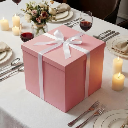 Matte Pink Large Gift Box 1Pcs 12x12x11 Inch,Gift Box with Lid for Presents Birthdays,Christmas Valentine's Day,Mother's Day, with Ribbon Card Envelope Shredded Paper Fill
