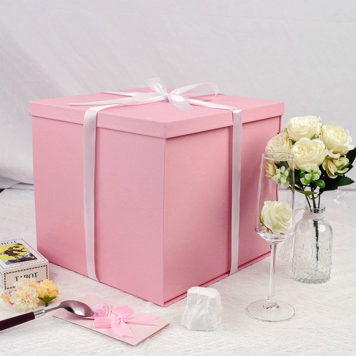 Matte Pink Large Gift Box 1Pcs 12x12x11 Inch,Gift Box with Lid for Presents Birthdays,Christmas Valentine's Day,Mother's Day, with Ribbon Card Envelope Shredded Paper Fill