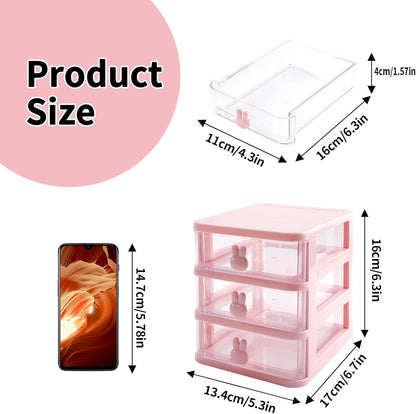 Small Desk Organizer with Drawer, Pink, 3 Tier