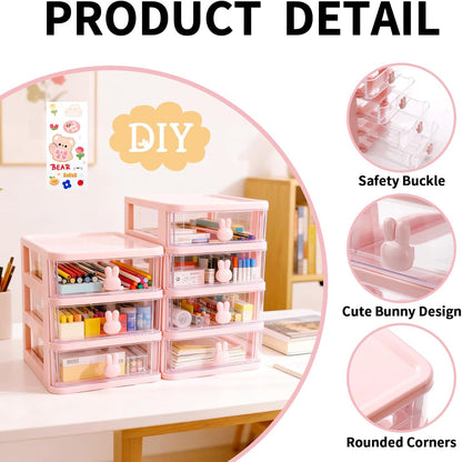 Small Desk Organizer with Drawer, Pink, 3 Tier