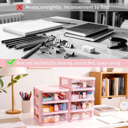 Small Desk Organizer with Drawer, Pink, 3 Tier
