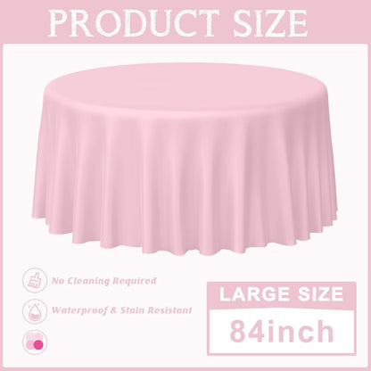 12 Pack Round Plastic Pink Tablecloths Disposable Pastel Pink Table Cloth Round Table Covers for Valentines Day Bridal Engagement Wedding Galentines Party Decorations,84 Inch