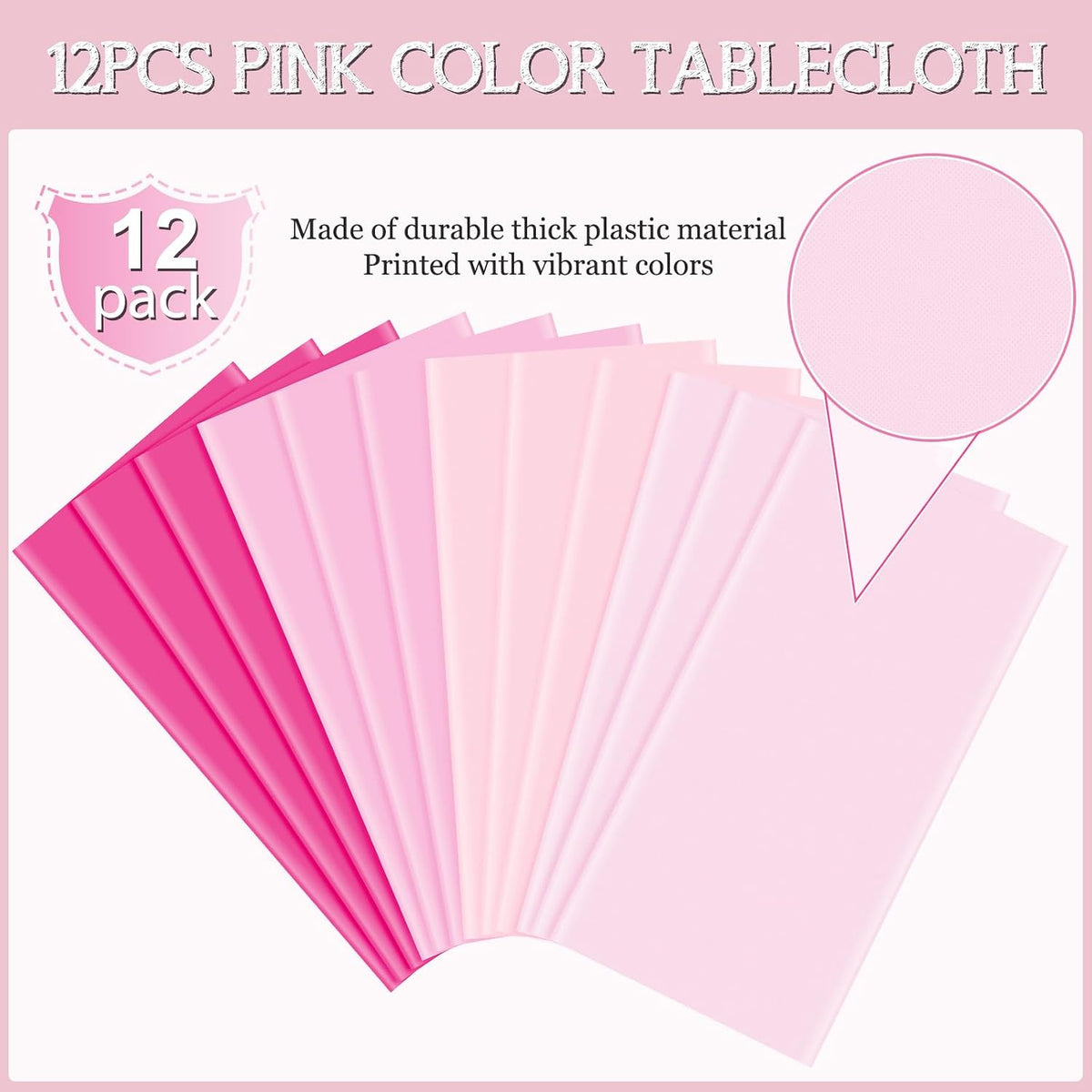 12 Pack Round Plastic Pink Tablecloths Disposable Pastel Pink Table Cloth Round Table Covers for Valentines Day Bridal Engagement Wedding Galentines Party Decorations,84 Inch