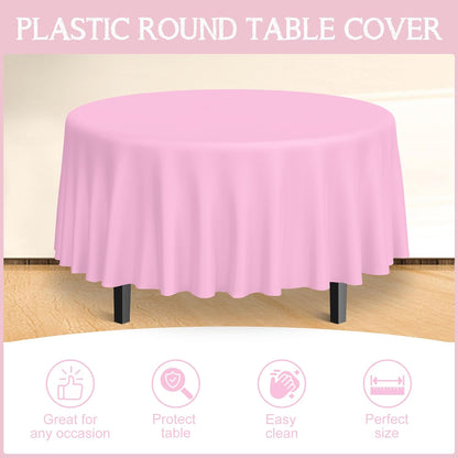 12 Pack Round Plastic Pink Tablecloths Disposable Pastel Pink Table Cloth Round Table Covers for Valentines Day Bridal Engagement Wedding Galentines Party Decorations,84 Inch