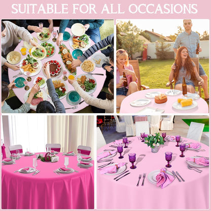 12 Pack Round Plastic Pink Tablecloths Disposable Pastel Pink Table Cloth Round Table Covers for Valentines Day Bridal Engagement Wedding Galentines Party Decorations,84 Inch
