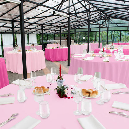 12 Pack Round Plastic Pink Tablecloths Disposable Pastel Pink Table Cloth Round Table Covers for Valentines Day Bridal Engagement Wedding Galentines Party Decorations,84 Inch