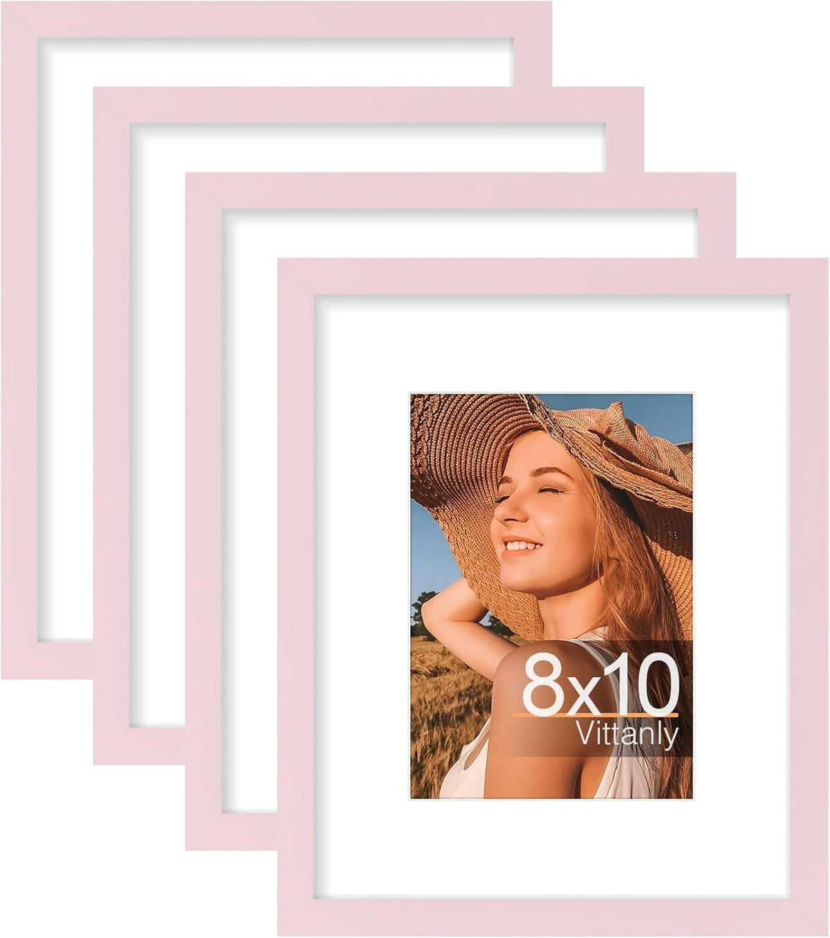 8x10 Picture Frames Set of 4, for Wall or Tabletop, Pale Pink