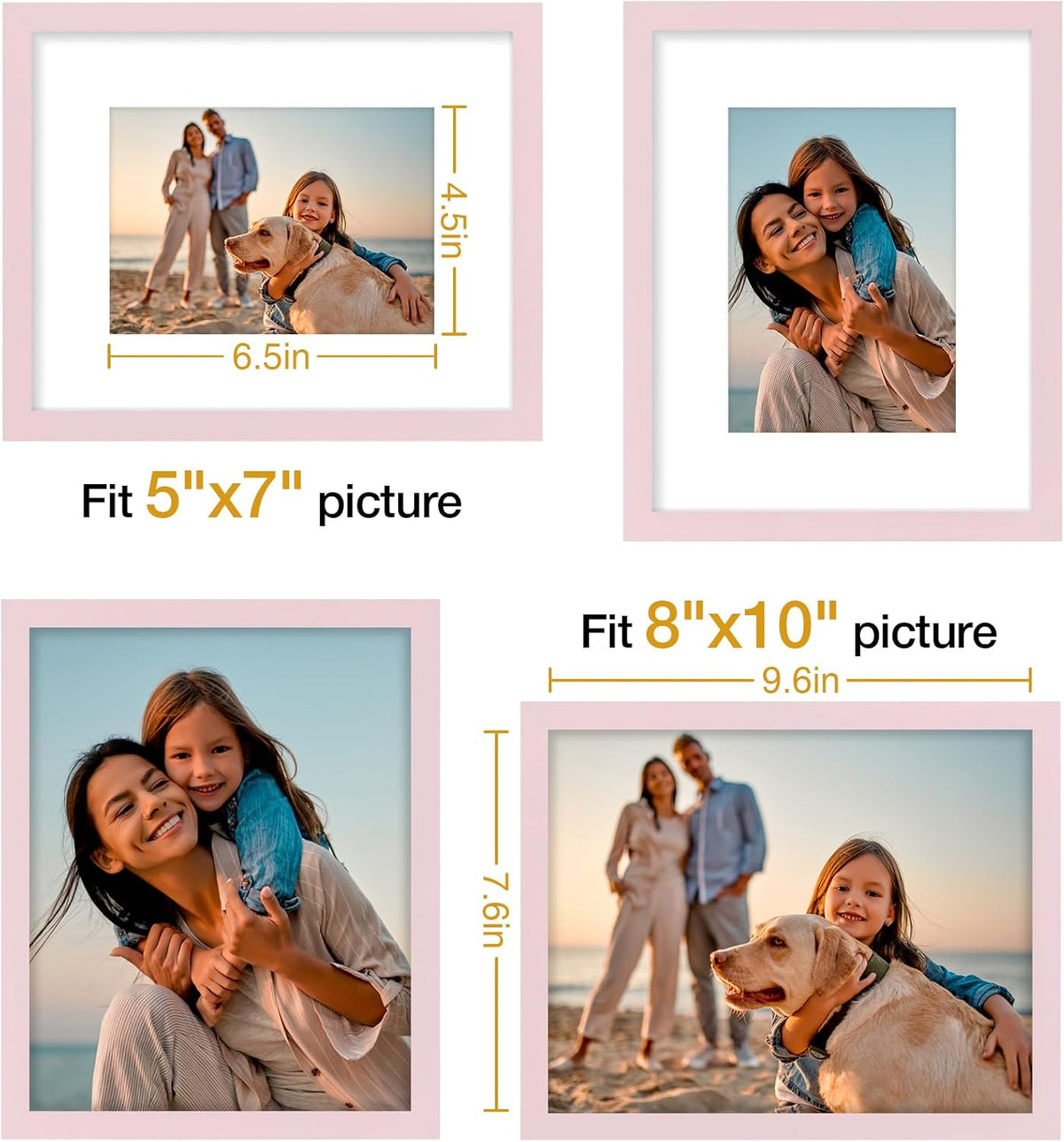 8x10 Picture Frames Set of 4, for Wall or Tabletop, Pale Pink