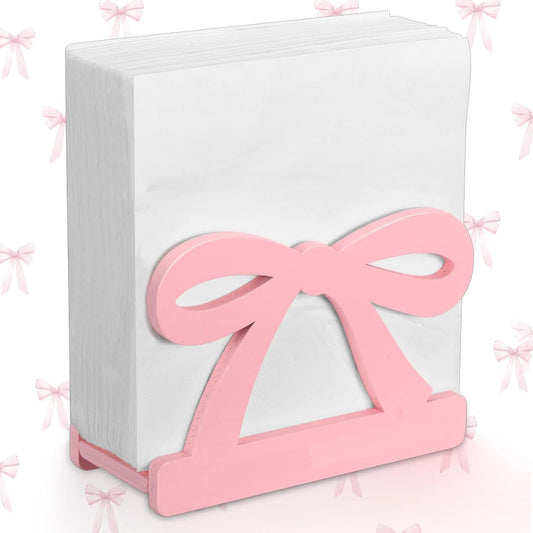 Honeydak Pink Bow Nakpin Holder for Table Coquette Bow Wooden Tissue Dispenser Cocktail Napkin Holder Paper Dispenser for Bachelorette Bridal Wedding Baby Shower Tea Girly Theme Party Birthday Decor