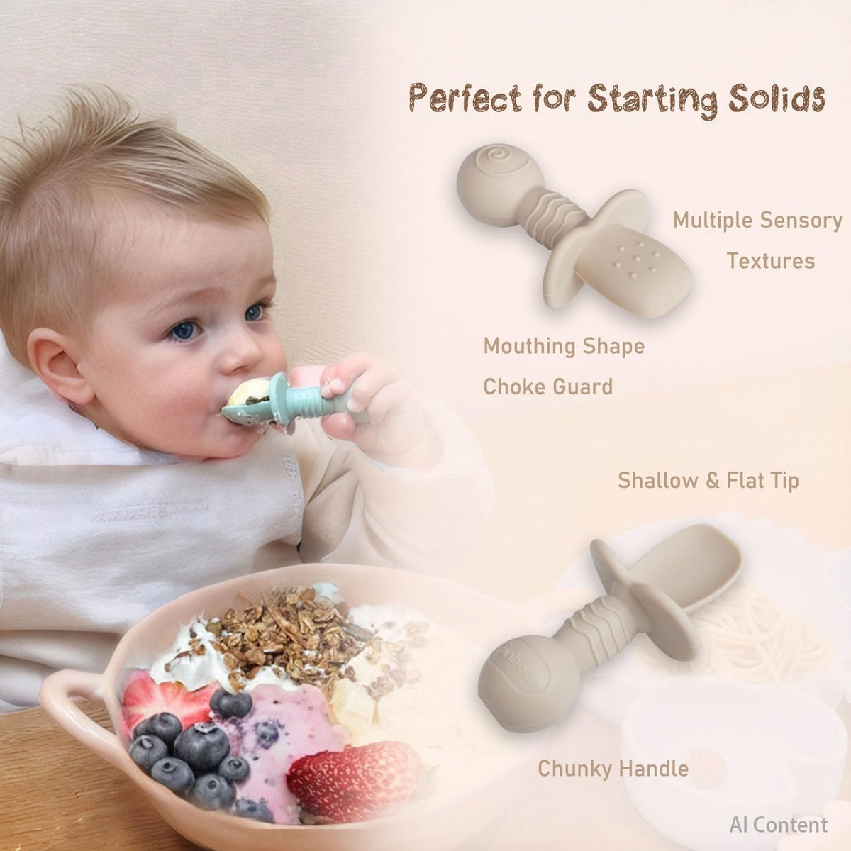 Platinum Silicone Baby Spoons 6 M+ Pack of 4 (Mauve/Pink)