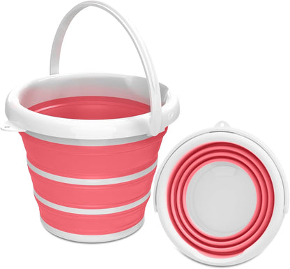 Collapsible Bucket-10L (2.6 Gallon) Bucket for Cleaning with Handle-Folding Foldable Portable Plastic Water Supplies,Collapsible Bucket for Car Wash Camping Garden-Pink
