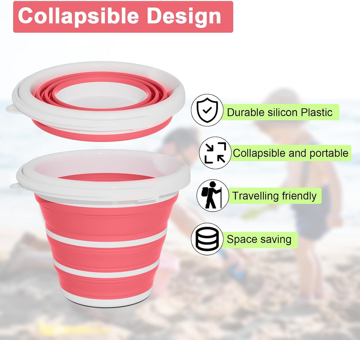 Collapsible Bucket-10L (2.6 Gallon) Bucket for Cleaning with Handle-Folding Foldable Portable Plastic Water Supplies,Collapsible Bucket for Car Wash Camping Garden-Pink