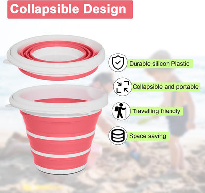Collapsible Bucket-10L (2.6 Gallon) Bucket for Cleaning with Handle-Folding Foldable Portable Plastic Water Supplies,Collapsible Bucket for Car Wash Camping Garden-Pink