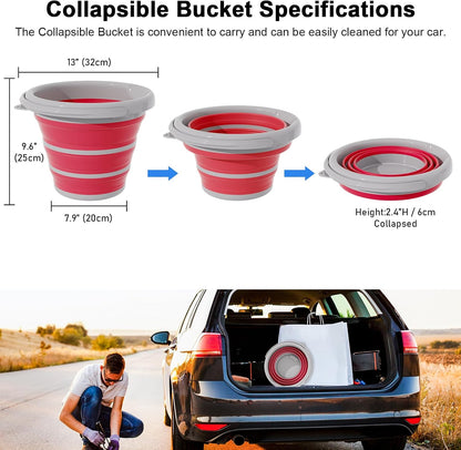 Collapsible Bucket-10L (2.6 Gallon) Bucket for Cleaning with Handle-Folding Foldable Portable Plastic Water Supplies,Collapsible Bucket for Car Wash Camping Garden-Pink