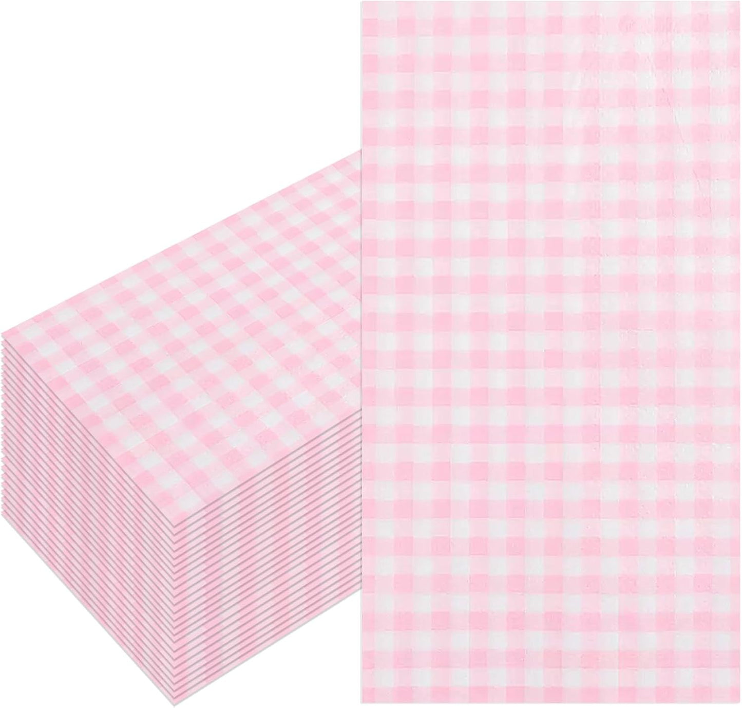 100 Pcs Pink Paper Napkins, 2-Ply Disposable Pink Paper Towels, Pink and White Checkered Guest Napkins, Gingham Napkins for Bathroom, Dinner, Wedding Valentines, Picnic, BBQ, Tea Party, 4.3 x 7.9 Inch