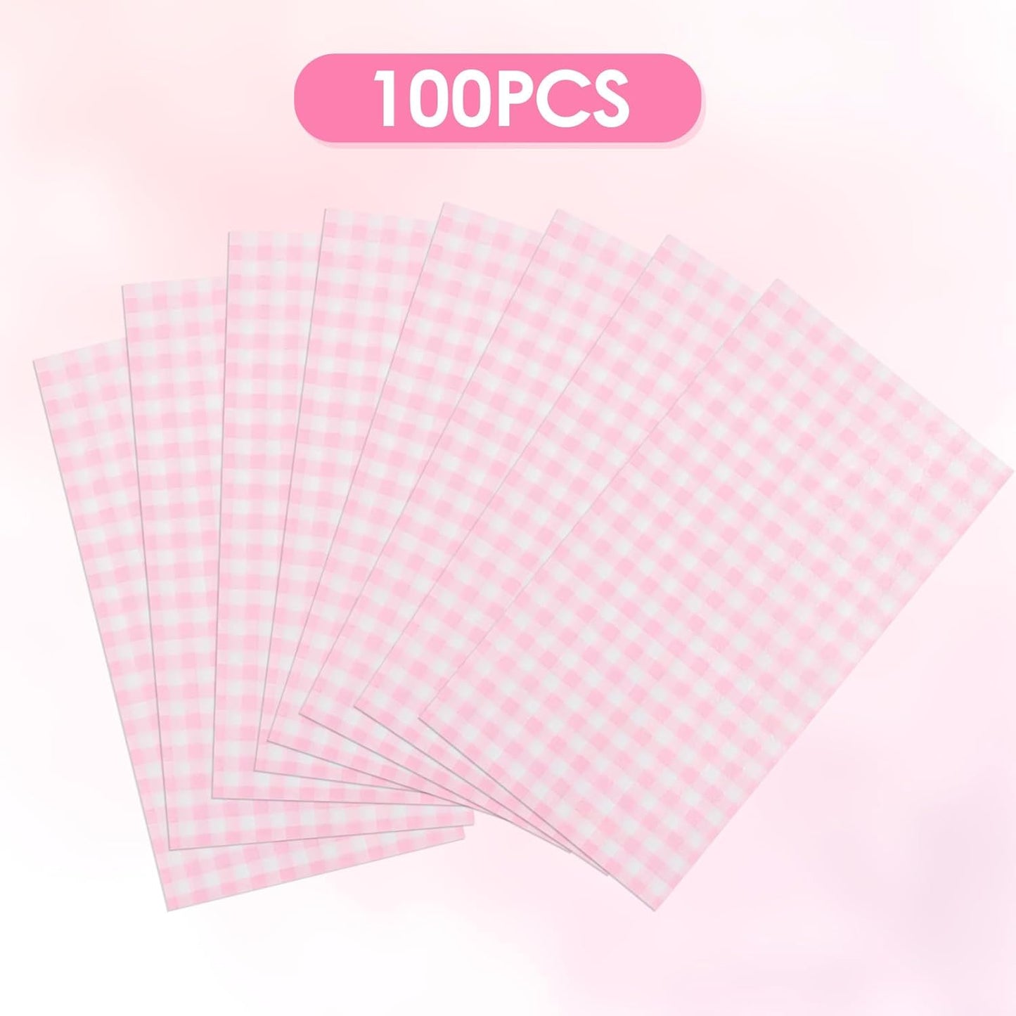 100 Pcs Pink Paper Napkins, 2-Ply Disposable Pink Paper Towels, Pink and White Checkered Guest Napkins, Gingham Napkins for Bathroom, Dinner, Wedding Valentines, Picnic, BBQ, Tea Party, 4.3 x 7.9 Inch