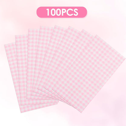 100 Pcs Pink Paper Napkins, 2-Ply Disposable Pink Paper Towels, Pink and White Checkered Guest Napkins, Gingham Napkins for Bathroom, Dinner, Wedding Valentines, Picnic, BBQ, Tea Party, 4.3 x 7.9 Inch