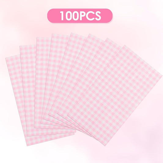 100 Pcs Pink Paper Napkins, 2-Ply Disposable Pink Paper Towels, Pink and White Checkered Guest Napkins, Gingham Napkins for Bathroom, Dinner, Wedding Valentines, Picnic, BBQ, Tea Party, 4.3 x 7.9 Inch