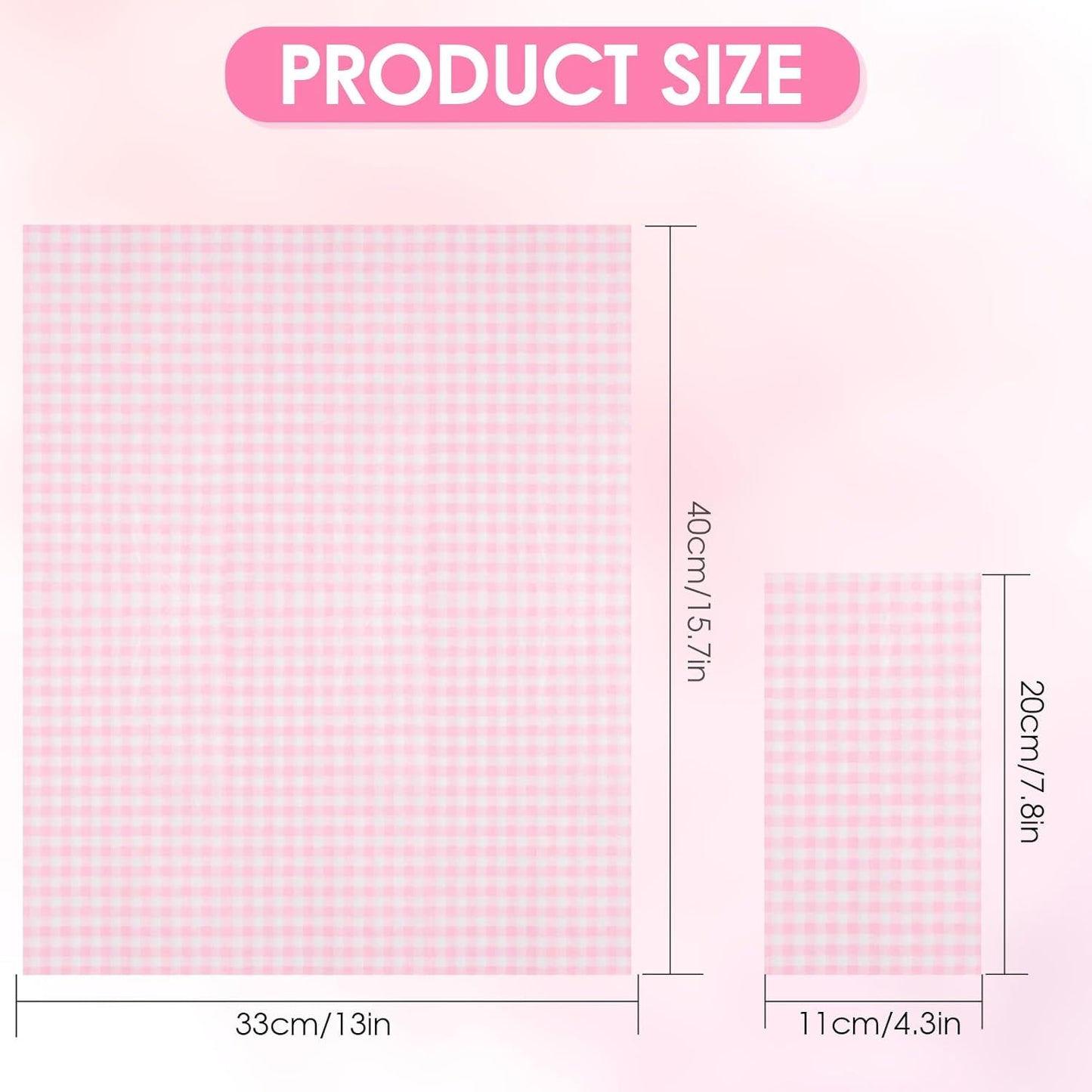 100 Pcs Pink Paper Napkins, 2-Ply Disposable Pink Paper Towels, Pink and White Checkered Guest Napkins, Gingham Napkins for Bathroom, Dinner, Wedding Valentines, Picnic, BBQ, Tea Party, 4.3 x 7.9 Inch