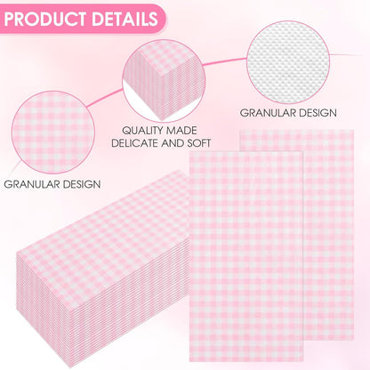 100 Pcs Pink Paper Napkins, 2-Ply Disposable Pink Paper Towels, Pink and White Checkered Guest Napkins, Gingham Napkins for Bathroom, Dinner, Wedding Valentines, Picnic, BBQ, Tea Party, 4.3 x 7.9 Inch