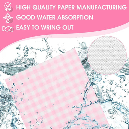 100 Pcs Pink Paper Napkins, 2-Ply Disposable Pink Paper Towels, Pink and White Checkered Guest Napkins, Gingham Napkins for Bathroom, Dinner, Wedding Valentines, Picnic, BBQ, Tea Party, 4.3 x 7.9 Inch