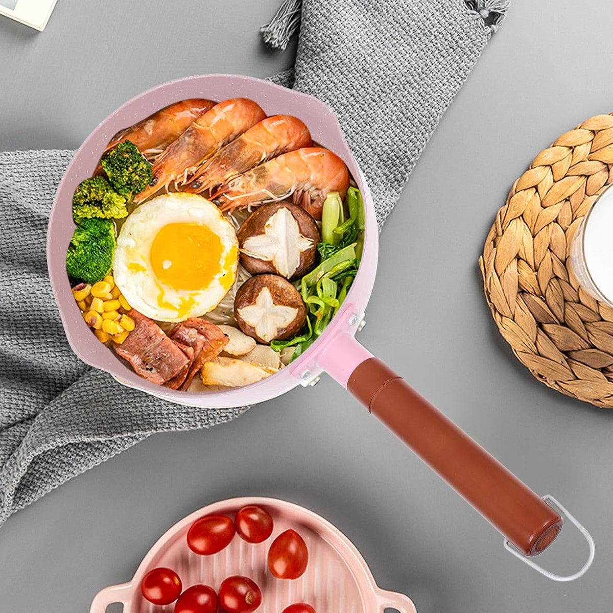 Pink 18cm Maifan Stone Saucepan Food Cooking Pot Milk Warmer Pan Lightweight Aluminum Kitchen Stockpot for Home Use