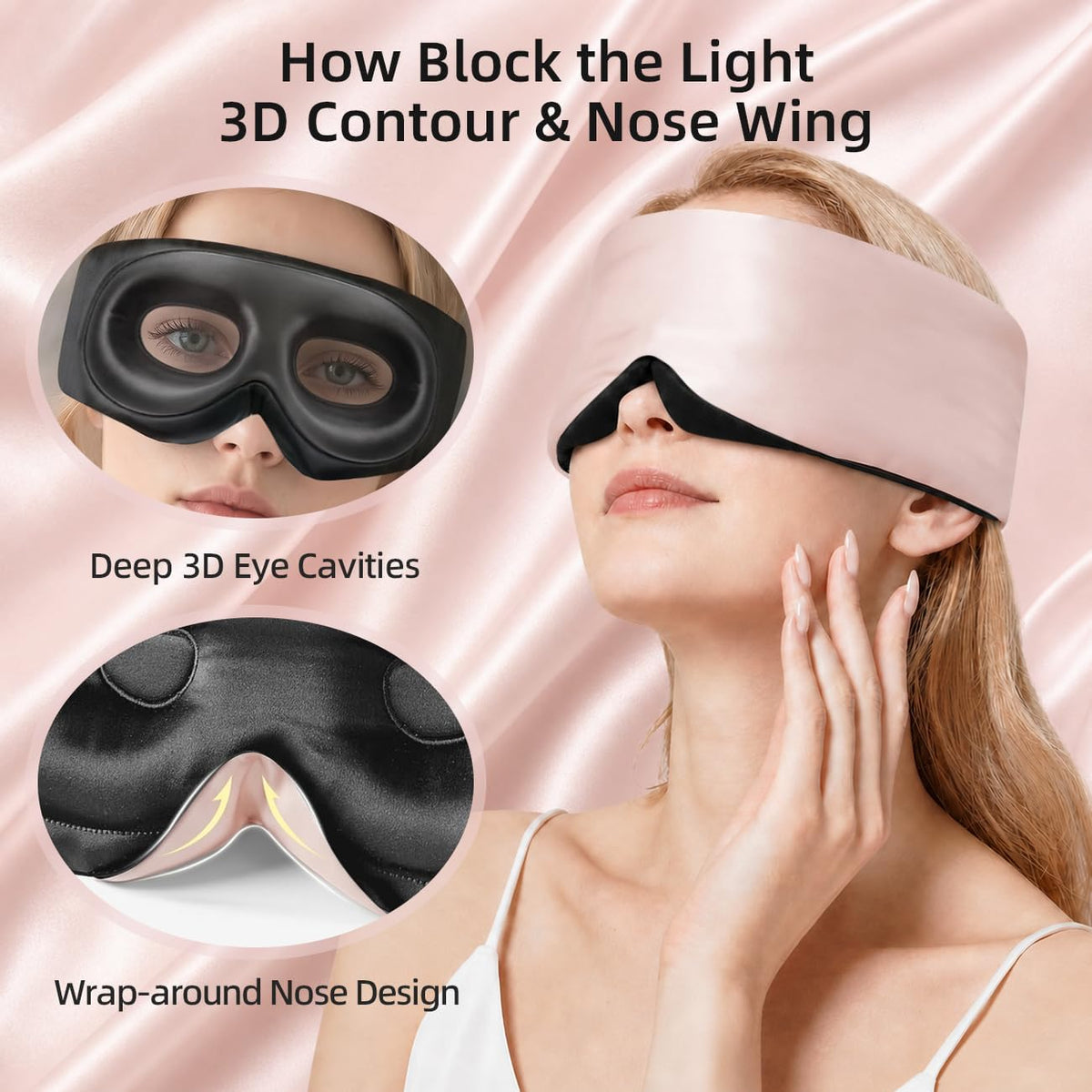 ® 3D Contoured Silk Sleep Mask, Total Blackout&Zero Eye Pressure