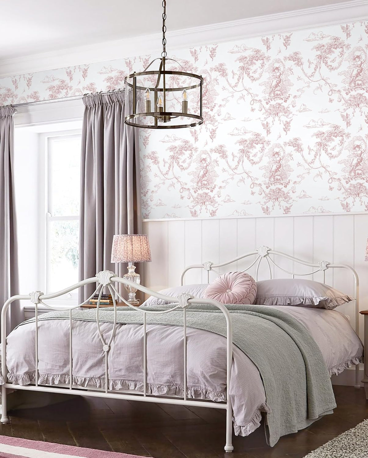 Peel and Stick Wallpaper Pink and White Wallpaper Vintage Toile Wall Paper for Bathroom Bedroom Living Room French Self Adhesive Removable Contact Paper for Cabinets 17.3"×78.7" Vinyl Rolls