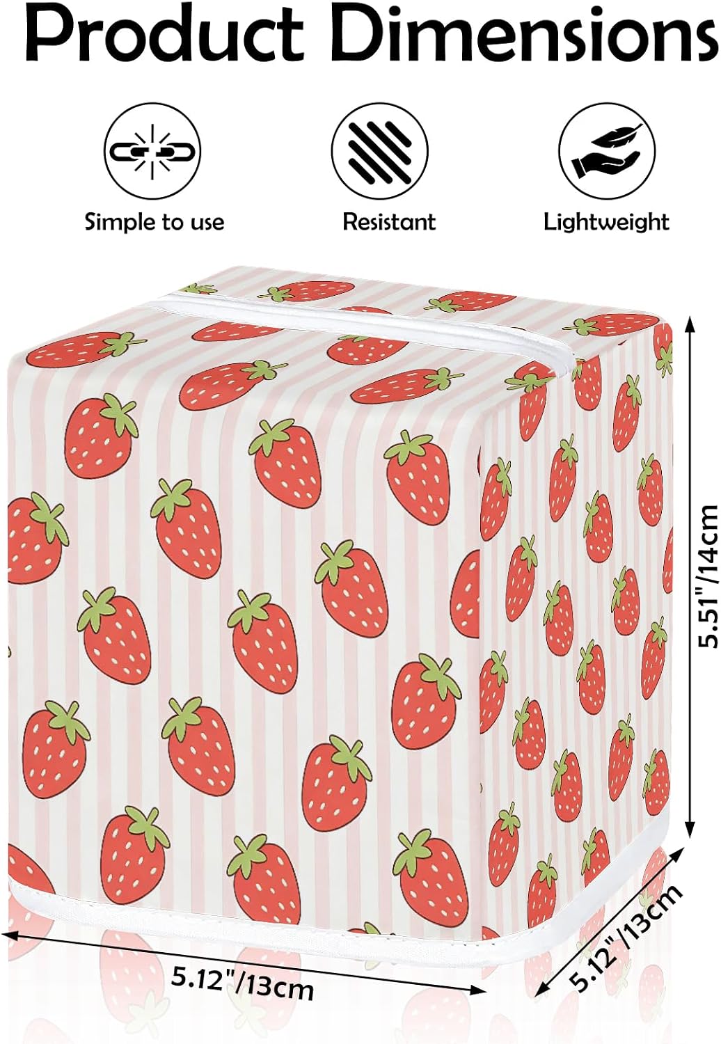 Pink Striped Strawberry Pattern Tissue Box Cover-Machine Washable Decorative Square Box Cover,Suitable for Bedside Tables,Dining Tables,bar counters,Bathroom,Office,Car-Home Decor.