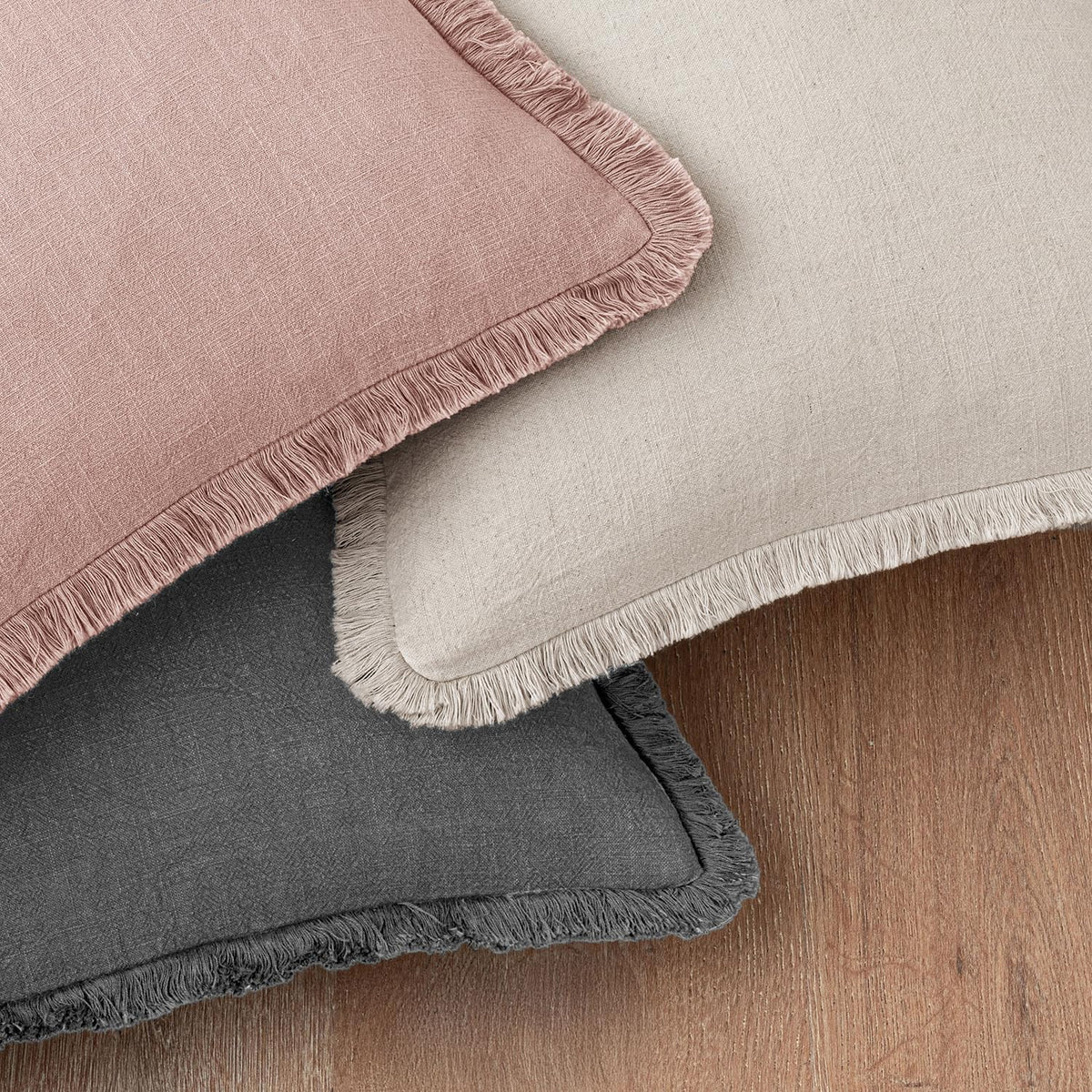 Linen Fringe Throw Pillow Covers 18x18 Inch Set of 2,Light Pink