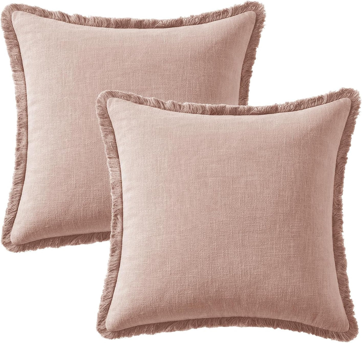 Linen Fringe Throw Pillow Covers 18x18 Inch Set of 2,Light Pink