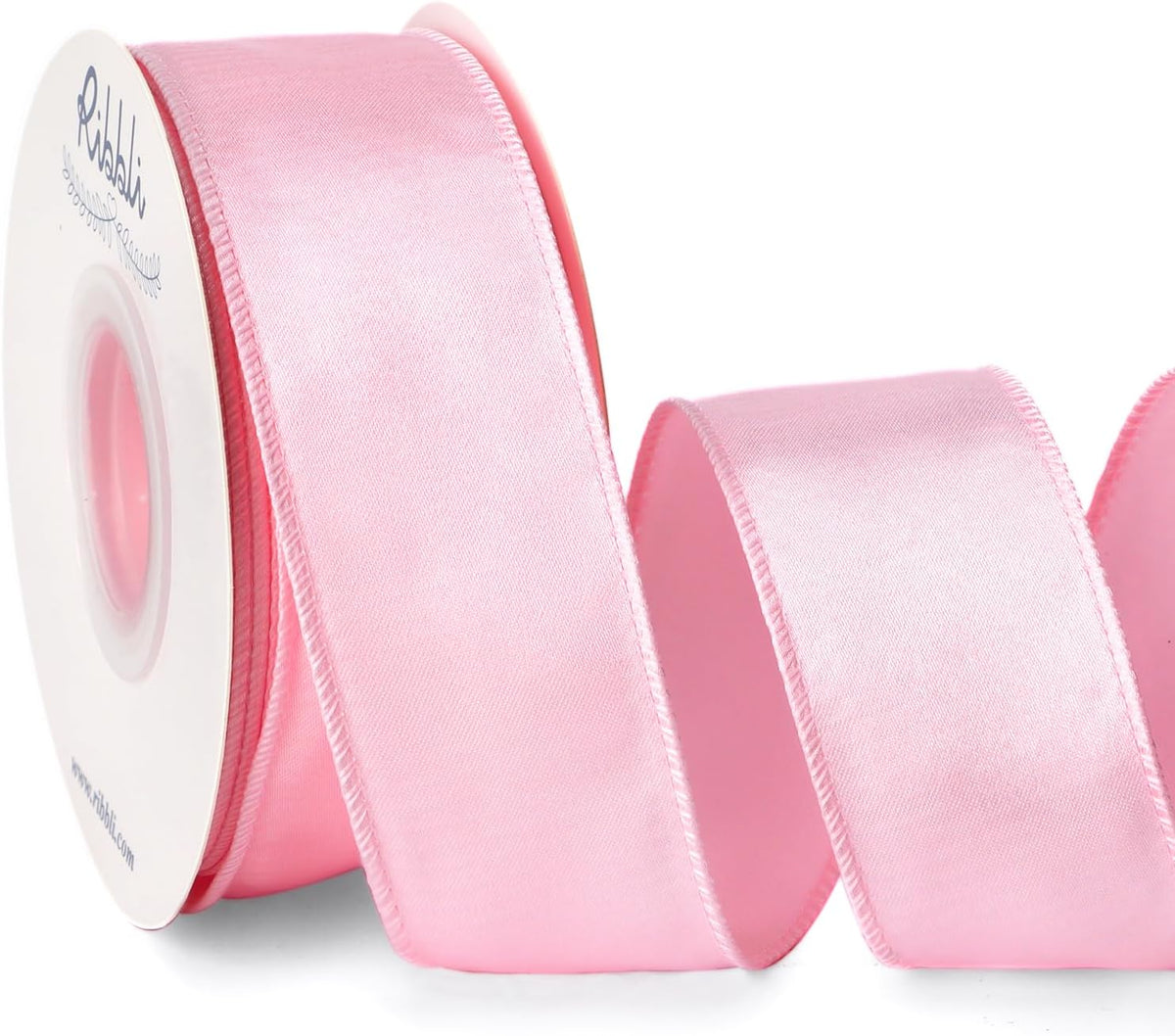 Light Pink Satin Wired Ribbon 1.5 Inch Pink Christmas Ribbon for Gift Wrapping Wreaths Garland Tree Decoration Crafts Home Decor-Continous 20 Yards