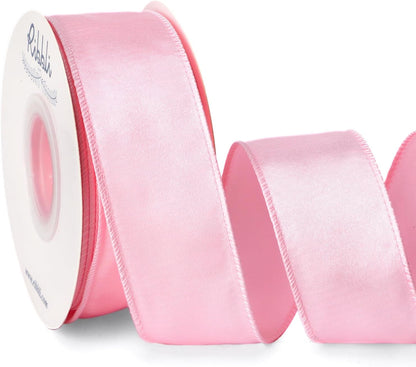 Light Pink Satin Wired Ribbon 1.5 Inch Pink Christmas Ribbon for Gift Wrapping Wreaths Garland Tree Decoration Crafts Home Decor-Continous 20 Yards
