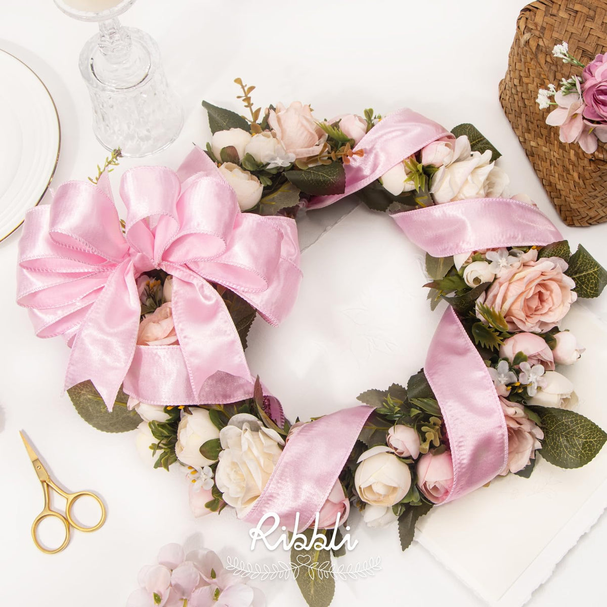 Light Pink Satin Wired Ribbon 1.5 Inch Pink Christmas Ribbon for Gift Wrapping Wreaths Garland Tree Decoration Crafts Home Decor-Continous 20 Yards
