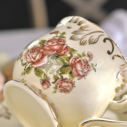 Tea Cups and Saucers Set of 2, 8 OZ Pink Rose Tea Cups Set