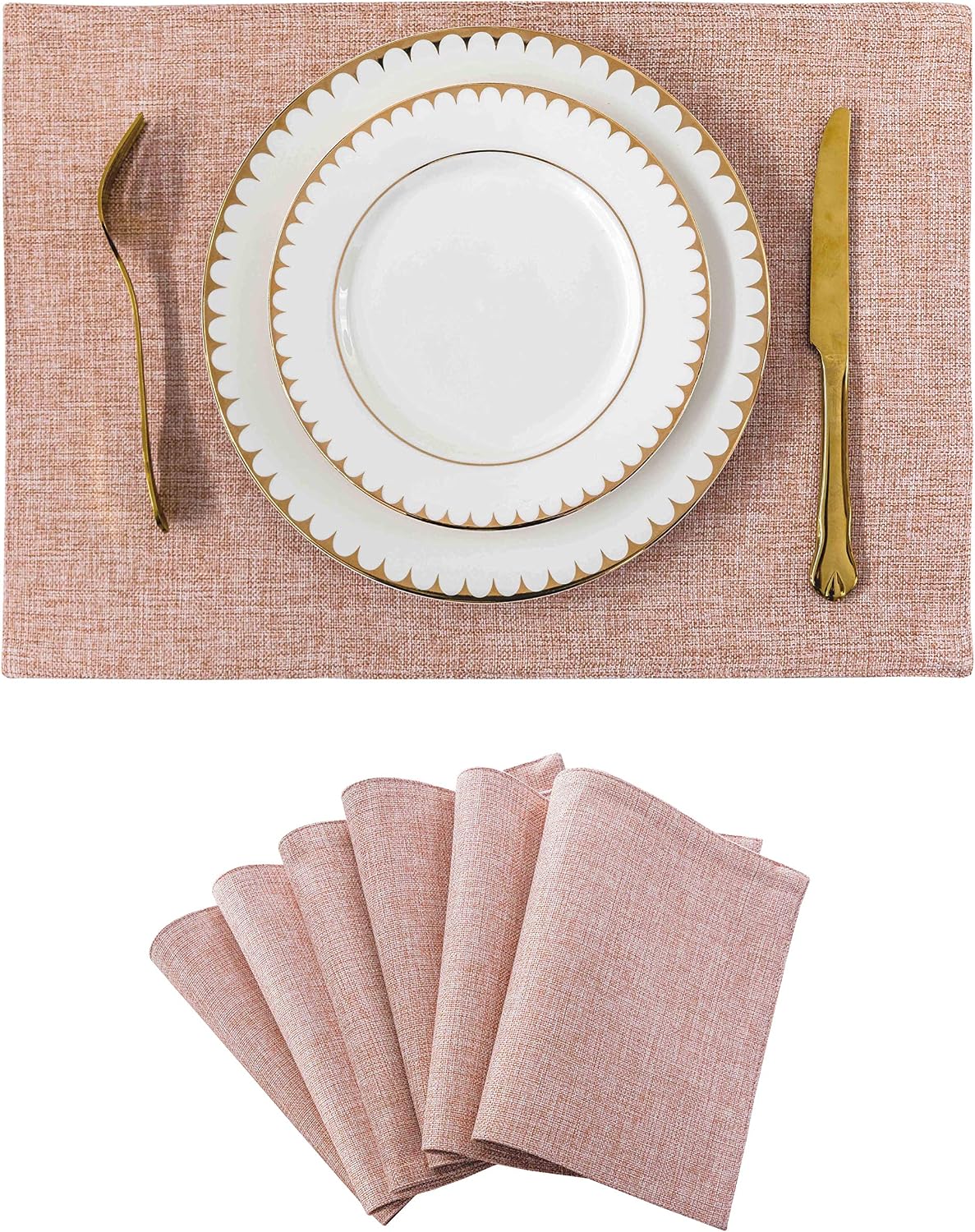 Placemats Set of 6 Pink Apricot Table Place Mats for Women Wedding Decoration Blush Placemats Washable Place Mats for Dining Kitchen Restaurant Table, Pink