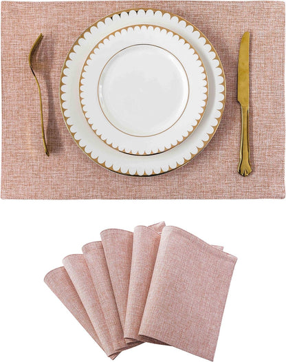 Placemats Set of 6 Pink Apricot Table Place Mats for Women Wedding Decoration Blush Placemats Washable Place Mats for Dining Kitchen Restaurant Table, Pink