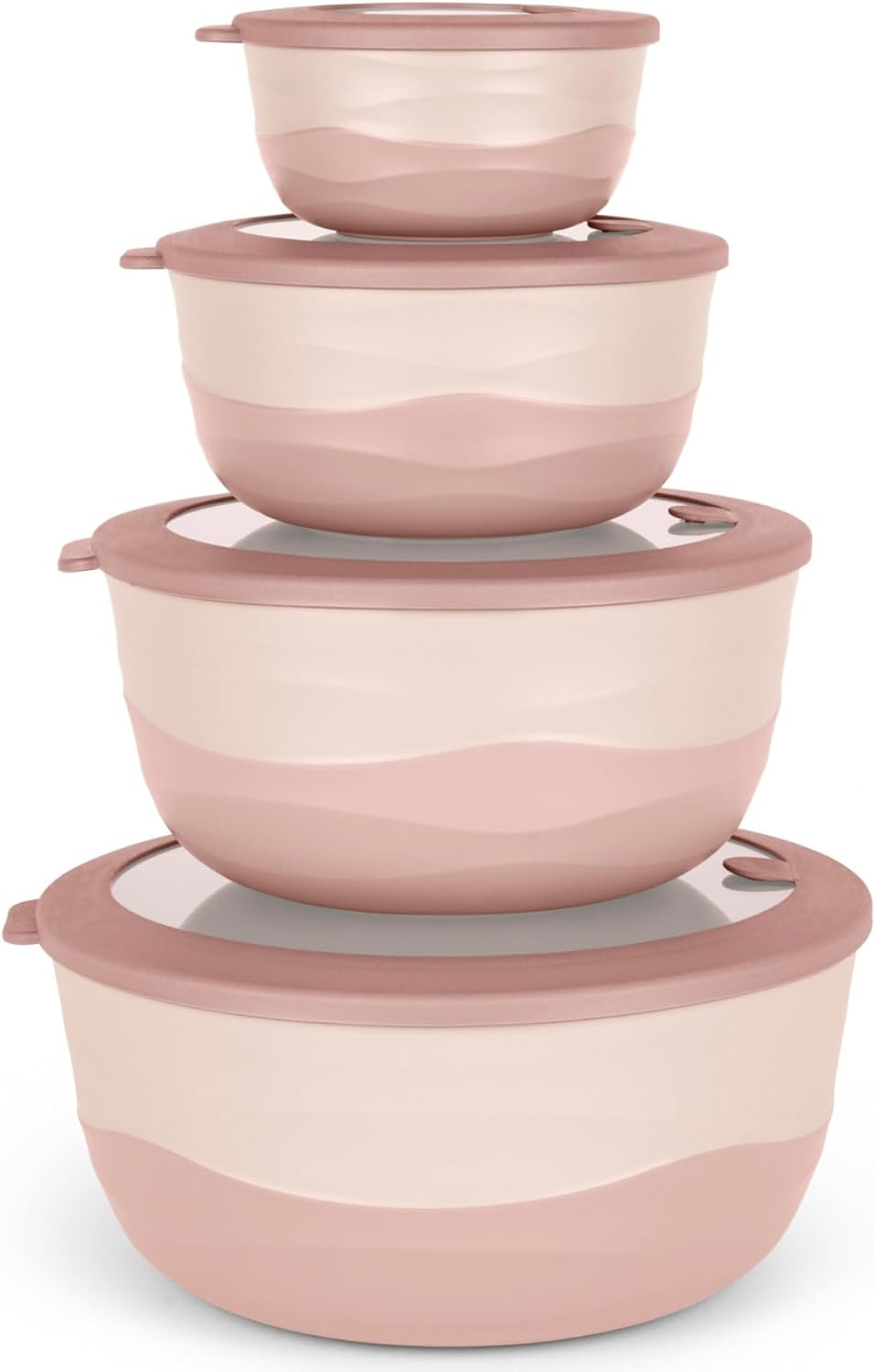 Pera Plastic Mixing Bowls with Lids - 8-Piece Airtight Leak-Proof Nesting BPA-Free Prep Bowl Set for Kitchen & Food Storage, Large 4200ml Capacity, Microwave & Dishwasher Safe (Pink)