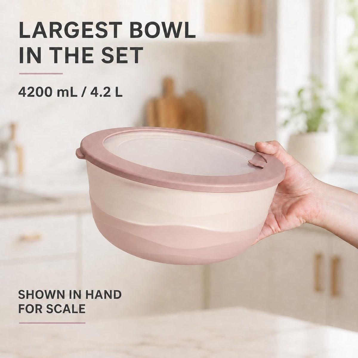 Pera Plastic Mixing Bowls with Lids - 8-Piece Airtight Leak-Proof Nesting BPA-Free Prep Bowl Set for Kitchen & Food Storage, Large 4200ml Capacity, Microwave & Dishwasher Safe (Pink)