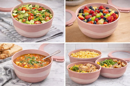 Pera Plastic Mixing Bowls with Lids - 8-Piece Airtight Leak-Proof Nesting BPA-Free Prep Bowl Set for Kitchen & Food Storage, Large 4200ml Capacity, Microwave & Dishwasher Safe (Pink)