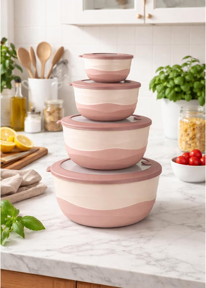 Pera Plastic Mixing Bowls with Lids - 8-Piece Airtight Leak-Proof Nesting BPA-Free Prep Bowl Set for Kitchen & Food Storage, Large 4200ml Capacity, Microwave & Dishwasher Safe (Pink)